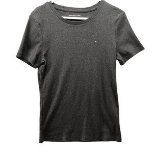 Tommy Hilfiger T Shirt Womens L Dark Gray Short Sleeve Crewneck Cotton Logo